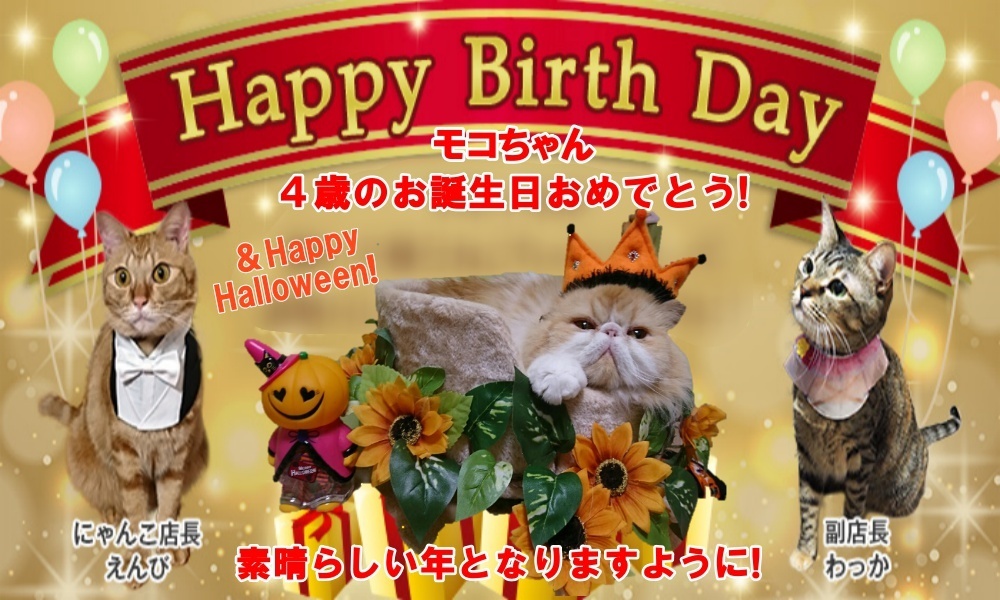 モコちゃん4歳のお誕生日PEPPYからモコちゃんへのお誕生日カード2018-10-18birthday_mv.jpg